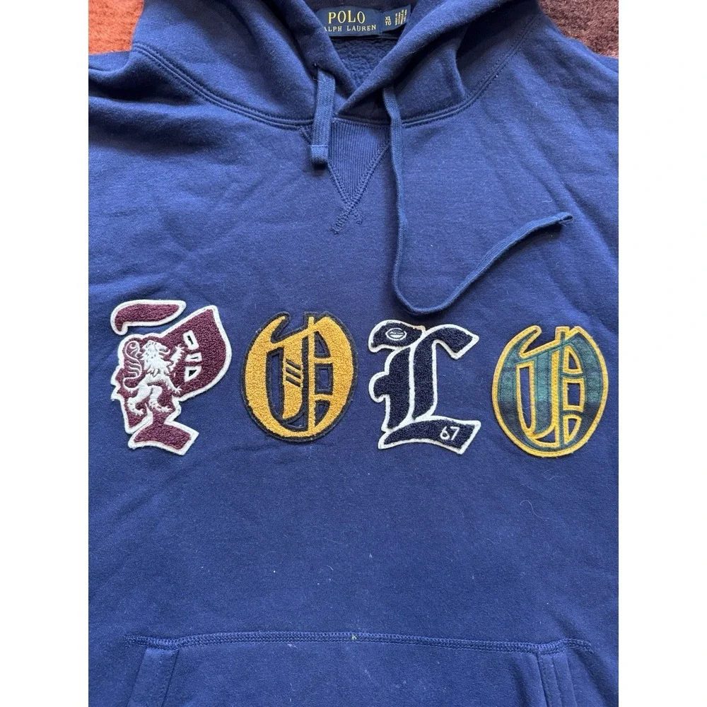 POLO‎ RALPH LAUREN Blue Parker Hoodie Sweatshirt XL Cotton Y2K Vintage